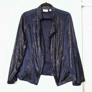 Chicos XL (Sz 3) Faux Leather Moto Jacket Animal Print Zipper Close Womens EUC